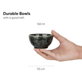 Ceramic Carving Veg Bowls Set Of 6 For Dinner - 160ml Each, Black Carving | Katori Set - Ceramic Bowls With Glossy Finish | Dessert Bowl Set - Ice Cream Bowls